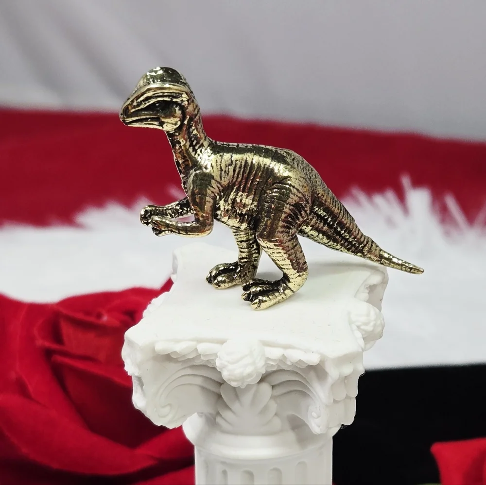Mini Vintage Brass T-Rex Dinosaur Figurine Gold Collectible Dino Miniature Decor